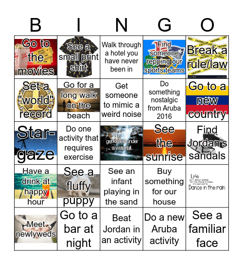 Jamie Aruba 2018 Bingo Card