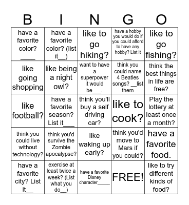 DO YOU...? Bingo Card