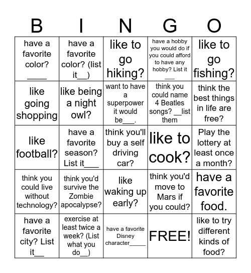 DO YOU...? Bingo Card