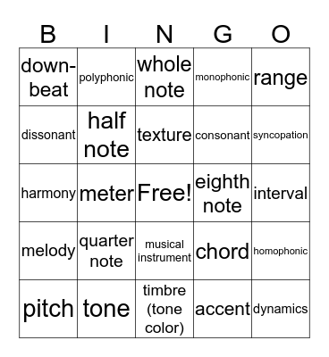 Unit 1 and Unit 2 Bingo Card