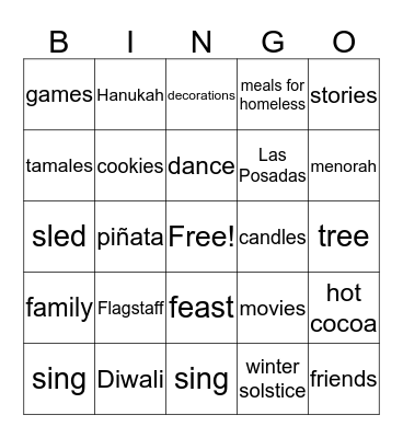 December Holidays and Traditions Bingo Card