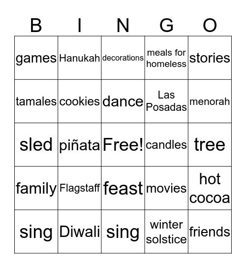 December Holidays and Traditions Bingo Card