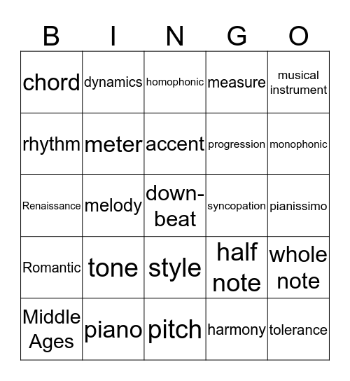 Units 1 and 2 Bingo Card