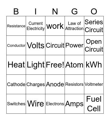 Electricity Bingo Card