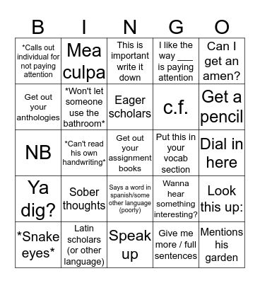 Mattson Bingo Card