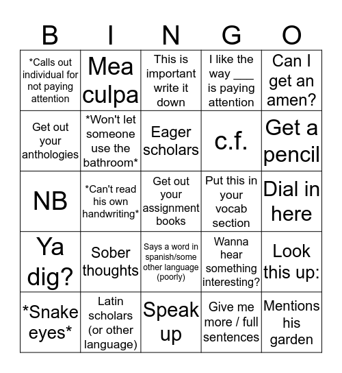 Mattson Bingo Card