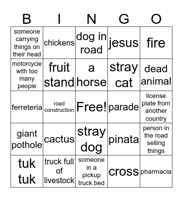 Mexican Road Bingo Card