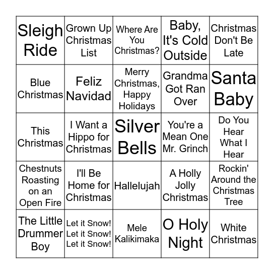 Christmas SINGO!! Bingo Card
