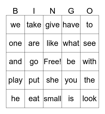 Tricky Sight Words Bingo Card