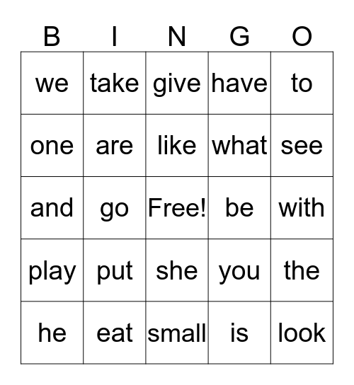 Tricky Sight Words Bingo Card