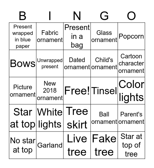 Christmas Tree Bingo Card