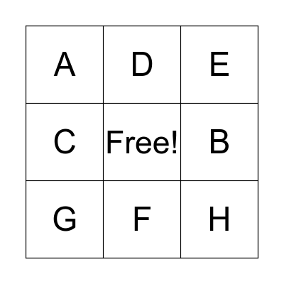 Alphabet A-H Bingo Card