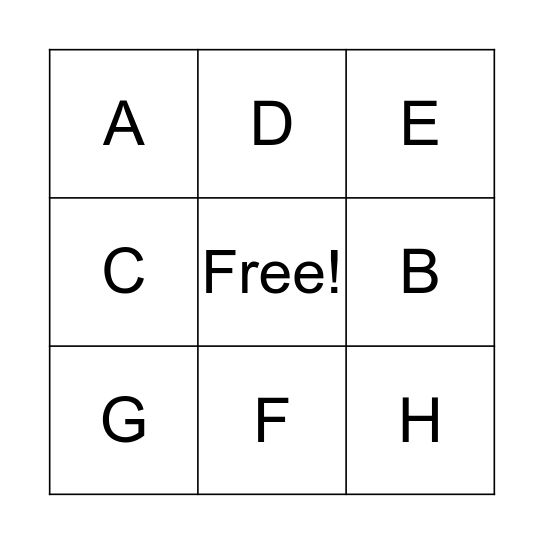 Alphabet A-H Bingo Card