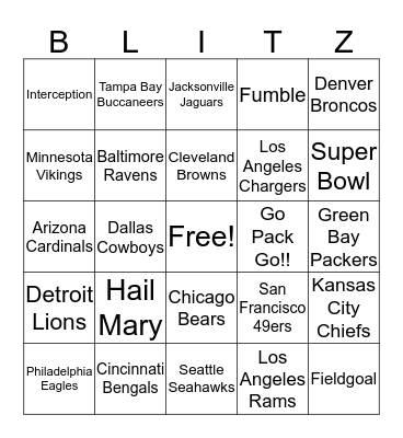 FOOTBALL BINGO Card