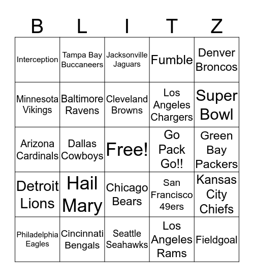 FOOTBALL BINGO Card