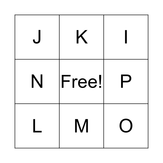 Alphabet I-P Bingo Card