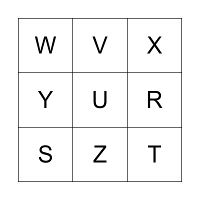 Alphabet Q-Z Bingo Card