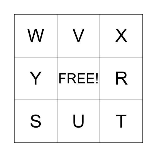 Alphabet Q-Z Bingo Card