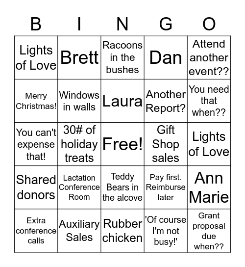 Foundation Christmas Bingo Card