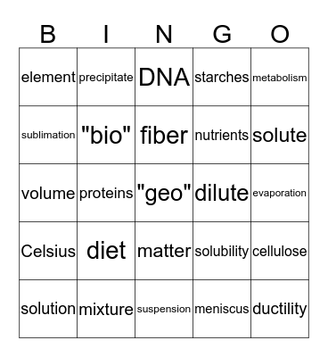 Science Bingo Card