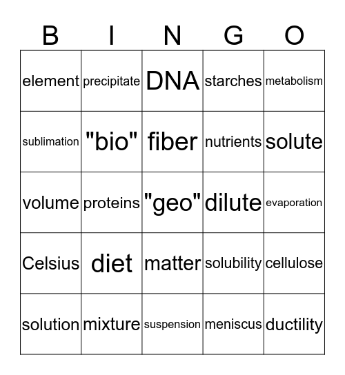 Science Bingo Card