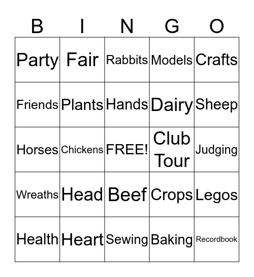 Russell Corner Badgers 4-H Bingo Card