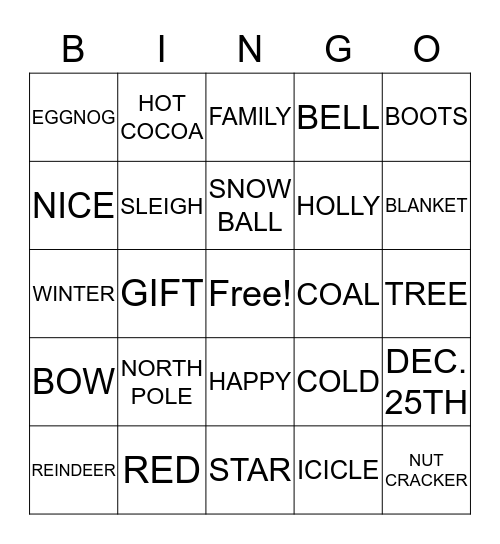 CHRISTMAS Bingo Card
