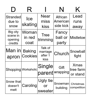 Hallmark Christmas Movie Game Bingo Card