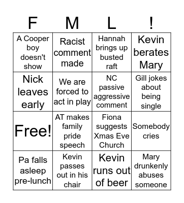 Lyons Family Xmas Bingo Card