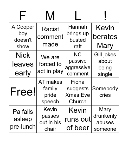 Lyons Family Xmas Bingo Card