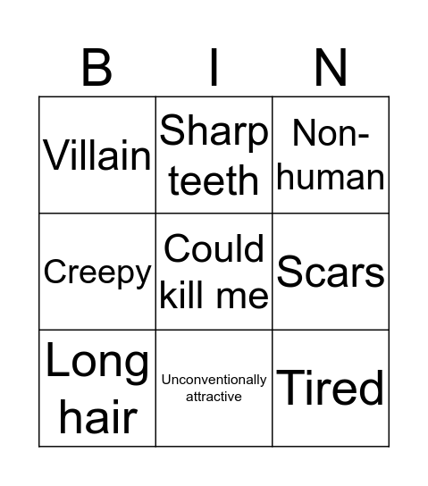 Eddie's favorite character bingo Card