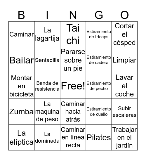 Los tipos de ejercicio Bingo Card