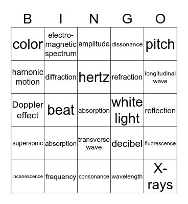 Sound and Light  Bingo Card