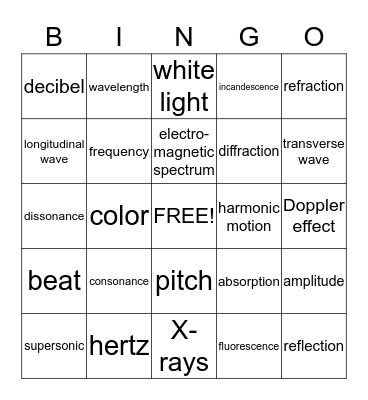 Sound and Light  Bingo Card