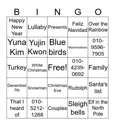 Christmas Bingo with John Bingo Card