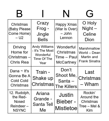kerstliedjes bingo Card