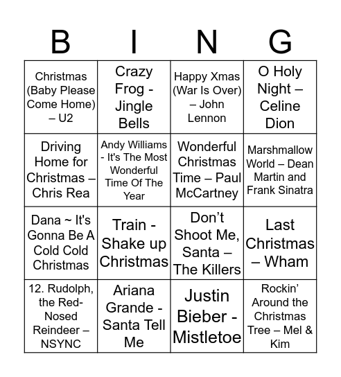 kerstliedjes bingo Card