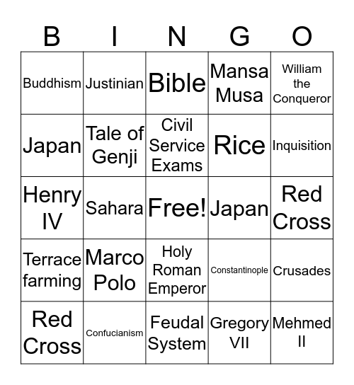 Midterm Review 2018 Bingo Card
