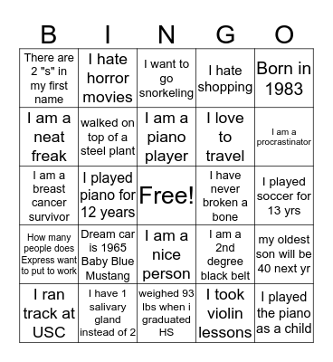 Who Is It Bingo Card