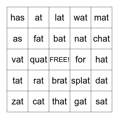 At words and Sight Words Bingo Card