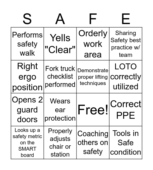 Safety Bingo Card