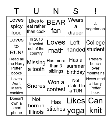 TUN CHRISTMAS PARTY AUTOGRAPHS Bingo Card