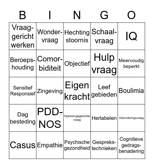 Keuzedeel Jeugd en Opvoedhulp Bingo Card