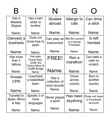 Ice-Breaker Bingo Card