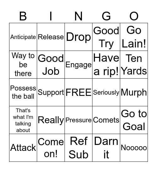 Comets Bingo Card