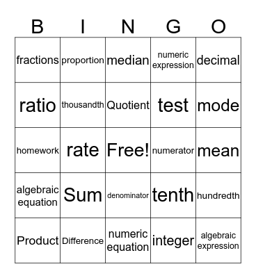 Academic Language Bingo Card