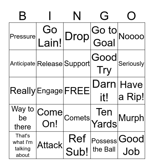 Comets Bingo Card