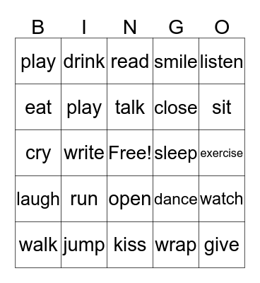 Verbs! Bingo Card