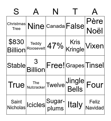 Happy Holiday Bingo Card
