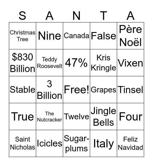 Happy Holiday Bingo Card